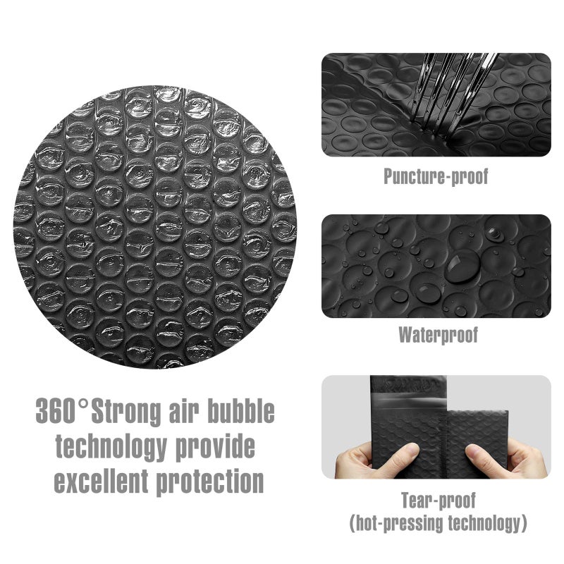 Fuxury أظرف فاخرة فقاعة 4x8 بوصة 50 قطعة أظرف فقاعة سوداء، ذاتية الإغلاق، مقاومة للماء، أظرف مبطنة قوية للأغراض الصغيرة، الأعمال الصغيرة، أكياس الشحن، التعبئة، البريد بالجملة - Image 4